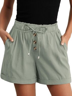 Feiersi Gray Green Summer Wide Leg Beach Shorts w/ Buttons - Size XL (EUC)